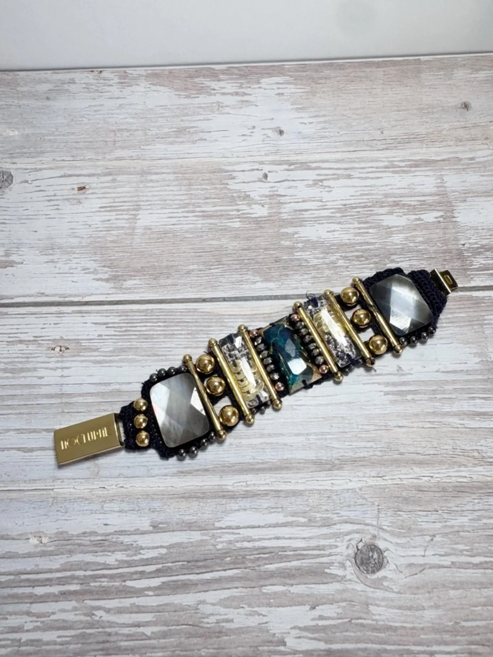 Nocturne chunky beaded Lisa bracelet gold tone bohemian
